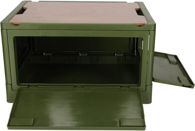 Norländer Opvouwbare Opbergkrat met Houten Deksel en Koeltas - 43,7 x 30,7 x 25cm - Groen