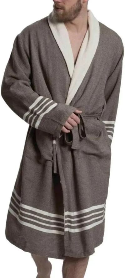 Gevoerde Hamam Badjas Krem Sultan Khaki - M - Hotelkwaliteit - Sjaalkraag - Luxe badjas - Badstof - Sauna Badjas - Ochtendjas - Badmantel