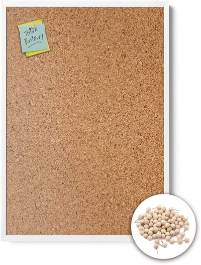 Tulup Prikbord - Kurkbord In Lijst - 60 cm x 40 cm - Kurkbord in een Witte Lijst - Inclusief 100 Houten Punaises Gratis - Prikbord Met Houten Lijst - Kurkbord Voor Notities - Organisatietool Kurkbord - Kurkbord Met Punaises - Kurken Memobord