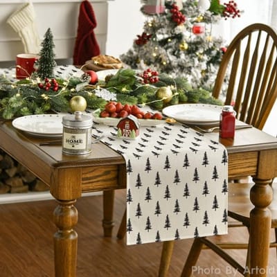 Zwarte bomen tafelloper - Kerstdecoratie - 40x140 cm