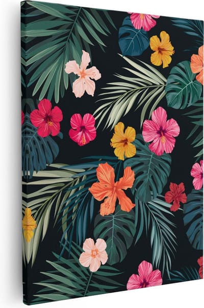 Artaza Canvas Schilderij Hibiscus - 40x50 cm - Wanddecoratie Bloemen Woonkamer - Muurdecoratie Botanisch - Kamer Accessoires