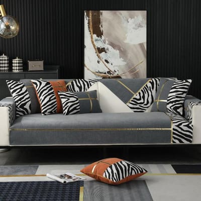 Luxe fluwelen bankhoes dikke hoes zebrapatroon pluche zachte meubelbeschermer armleuninghoes bankkussen L-vorm Cushion cover45x45cm grijze kleur
