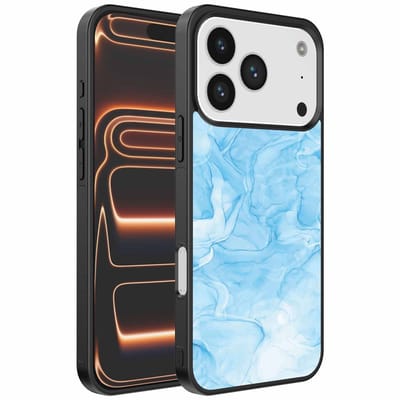 Geschikt voor iPhone 17 Pro Max Telefoonhoesje met marmer opdruk - TPU backcover case marble design - Lichtblauw - Smartphonica geschikt voor iPhone 17 Pro Max