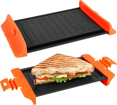 Magnetron Tosti Ijzer - Panini Grill - Snelle Maaltijden - Vaatwasserbestendig - B15 x L19.5 cm - Oranje Handvatten