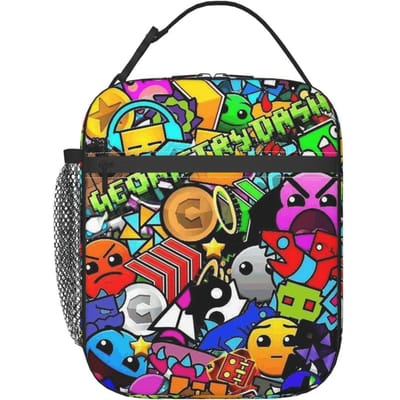 Sac à lunch isotherme Geometry Dash pour femmes et enfants, boîtes alimentaires étanches, boîte à lunch thermique, sac fourre-tout One Size