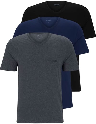 Boss T-shirt V-hals - 3 Pack 497 Black/Grey/Blue - maat L (L) - Heren Volwassenen - 100% katoen- 50475285-497-L
