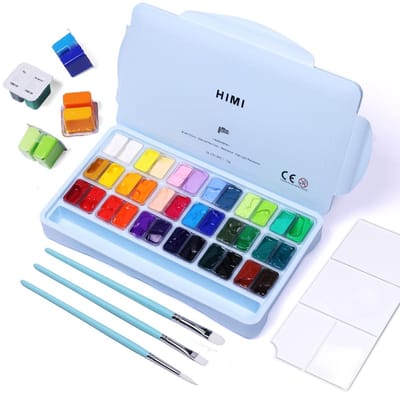 Dailygoods- Gouache Verfset 36 Kleuren - 12 ml Twin Jelly Cup - 3 Penselen - Palet - Draagtas - Perfect voor Kunstenaars - Schilderverf