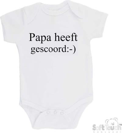 100% Katoenen Romper "Papa heeft gescoord:-)" Unisex Katoen Wit/zwart Maat 62/68