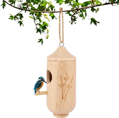 Houten Kolibriehuis met Touw, Perfect voor Buiten en Tuin Decoratie, Ideaal voor Vogels en Natuurliefhebbers