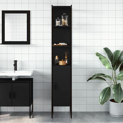 vidaXL - Badkamerkast - 33x33x185,5 - cm - bewerkt - hout - zwart