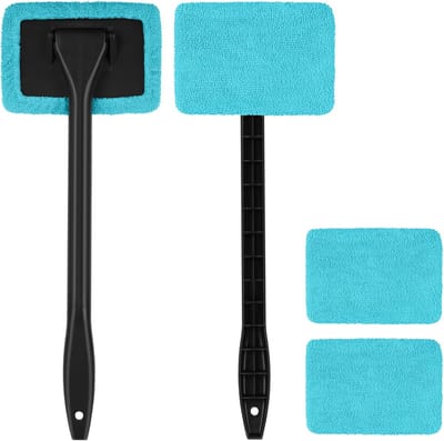 Autoruitreiniger borstel 2 stuks voorruitreiniger met lang bereik - wasbare microvezelpads - thuis keuken auto binnen - glaswisser autoruitreiniger voor mist vocht verwijderen - blauw .