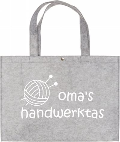 Oma's Handwerktas - Licht Grijze Vilten Tas A3 - Cadeautje Voor Oma - Shopper Van Vilt - Licht Grijze Vilten Tas Met Hengsels A3 Formaat