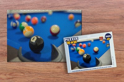 Puzzel Kleurrijke biljartballen liggen op een blauwe tafel - Legpuzzel - Puzzel 1000 stukjes volwassenen