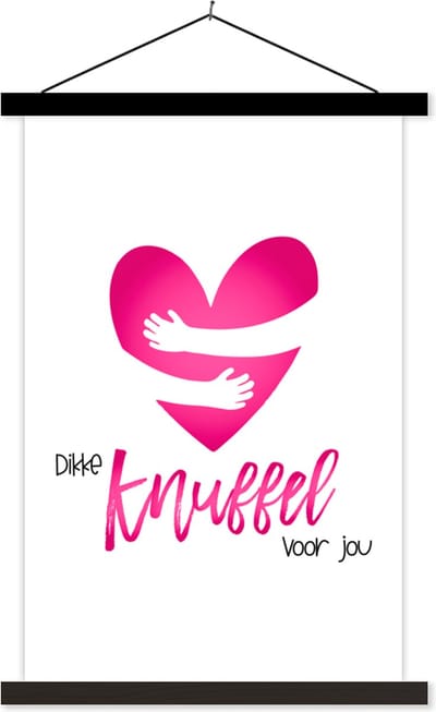 Posterhanger incl. Poster 40x60 cm - Schoolplaat - Get well soon - Spreuken - Hartje - Knuffel - Textielposter - Zwarte latten