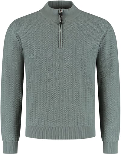 PURE PATH Regular Fit Zig Zag Half Zip Knitwear Truien & Vesten Heren - Sweater - Hoodie - Vest- Olijf - Maat XS