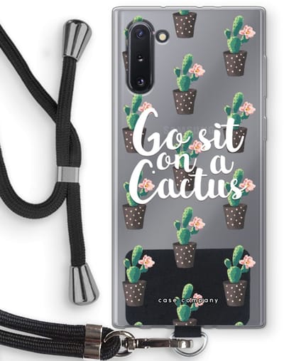 Case Company® - Hoesje met koord geschikt voor Samsung Galaxy Note 10 hoesje met Koord - Cactus quote - Telefoonhoesje met Zwart Koord - Bescherming aan alle Kanten en Over de Schermrand