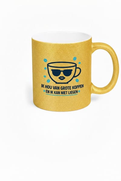 Gouden Glitter Koffiemok "Ik hou van grote koppen en ik kan niet liegen" Cadeau