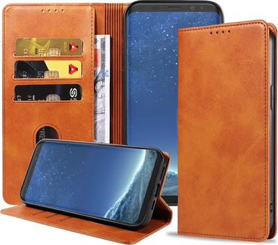 Smartphonica Samsung Galaxy S8 Plus leren hoesje met magnetische sluiting en pashouders book case – Bruin geschikt voor Samsung Galaxy S8 Plus