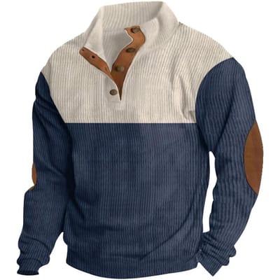 Herfst Lente Heren Sweatshirt Met Knopen Opstaande Kraag Colorblock Slicing Lange Mouwen Pullover Sportief Casual Dagelijks Top M