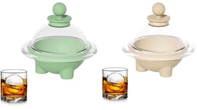 Ijsblokjesvorm - Ijsblokjesvorm Siliconen - 6,5 Cm Ronde Ijsblokjesvormen Voor Cocktails, Gemakkelijk Te Verwijderen - Perfect Ronde Ijsballen Met Maximale Schaalverdeling - Voor Whisky (Beige&Groen)
