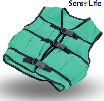 SensoLife Verzwaringsvest voor kinderen – Special | Therapeutisch vest voor kinderen | Diepe druk, ontspanning & concentratie - maat XS <110cm - 1,80 kg - groen