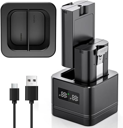 Vervangende Batterij met Oplaadstation en LED Display voor Ring Deurbellen en Camera's - 6040mAh, 3.65V, 2-Pack, Geschikt voor Model 2/3/4, Spotlight en Stick Up Cam