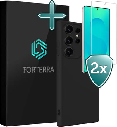 Hoesje Met 2x Screenprotector - Geschikt voor Samsung Galaxy S25 Ultra - Sterk & Shockproof - Telefoon Hoes - Back Cover - Siliconen Case - Zwart