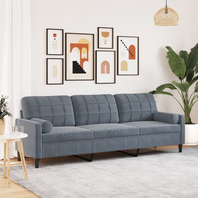 vidaXL - 3-zitsbank - met - sierkussens - 210 - cm - fluweel - donkergrijs