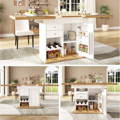 Uitschuifbare eettafel 110-140x80x75 cm - keukentafel - voor 4-6 personen - voor keuken en woonkamer - met snackrek en wijnrek - wit