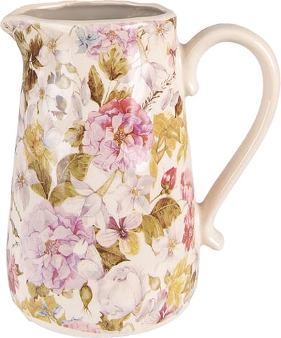 Clayre & Eef Decoratie Kan 20x14x23 cm Roze Beige Keramiek Bloemen