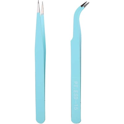 2 Stuks Roestvrijstalen Nail Art Pincetten Antistatisch Rechte Gebogen Kop Manicure Pincetten Blauw blauw