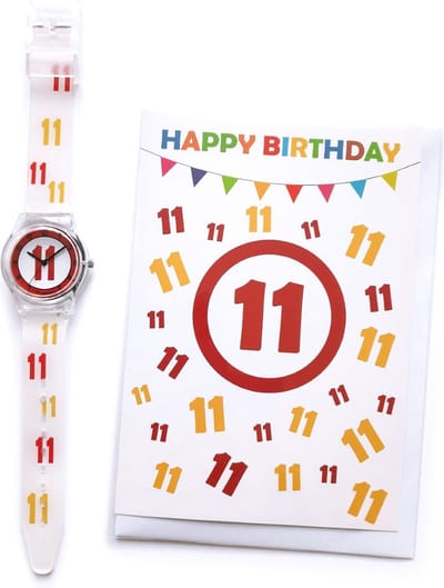 Wenskaart Happy Birthday 11 Jaar + Verjaardag Horloge 11 Jaar - HOR-11