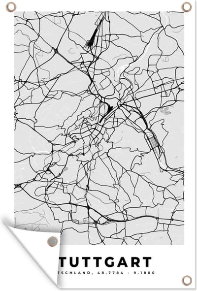 Muurdecoratie Duitsland - Stadskaart - Plattegrond - Stuttgart - Kaart - 120x180 cm - Tuinposter - Tuindoek