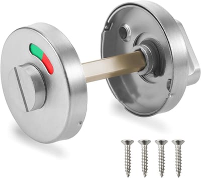 Stainless Steel Rosette Set - 1 Piece Round Toilet Lock - Rotary Knob - Door Lock - Rotary Bar - Toilet Rosette with Policy Display - Bathroom Lock met Rotary Knob voor Toiletdeuren met Rood en Groen - Veiligheid en Functionaliteit