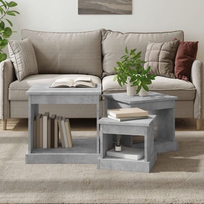 vidaXL - 3-delige - Salontafelset - bewerkt - hout - betongrijs