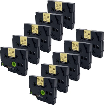 DULA Brother Compatible label tape- Tze-831 - 10 cassettes - Brother P-Touch - Zwart op goud - 12mm x 8m