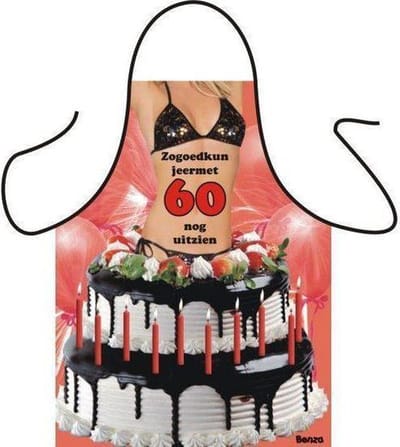 Benza Schort 60 Jaar - Sexy/Leuke/Grappige/Mooie Keukenschort - Vrouw (stoute versie)
