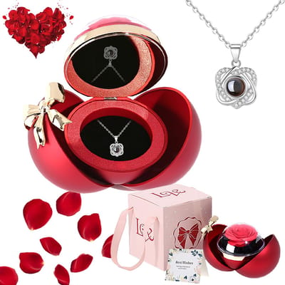 KZQ Cadeaus met geconserveerde rozen, exclusief voor vrouwen. Inclusief een doosje met eeuwige rozen en een hartvormige ketting. Een romantisch "Ik hou van je"-cadeau. Geschikt voor echtgenotes, moeders, grootmoeders, Valentijnsdag, Moederdag