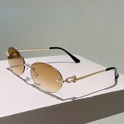 Lunettes de soleil ovales sans monture KAMMPT Femmes Mode Vintage Teintes Dégradées Tendance Designer Lunettes de soleil Décontractées without case