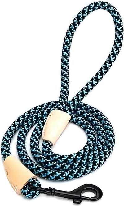 Nobleza Hondenriem - Lengte 130 cm - Puppyriem - Uitlaatriem - Rond - Polyester - Leder - Zwart / Lichtblauw