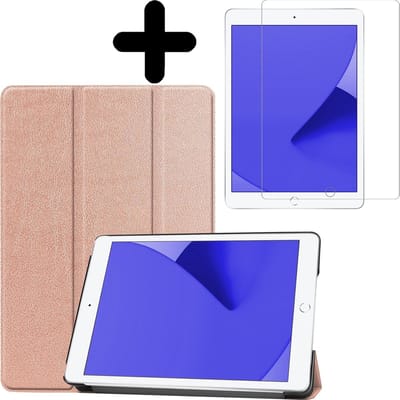 Hoes - Geschikt voor Apple iPad 8 (2020) - 10.2 inch - 8e Generatie - Met Screenprotector - Trifold Bookcase - Hard Cover - Hardcover Book Case - Tablet Hoesje - Rosé goud