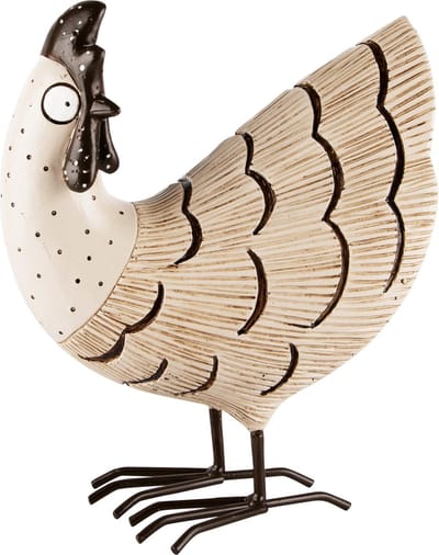 Dekoratief | Kip staand, wit/zwart, resina, 17x10x21cm | A240351
