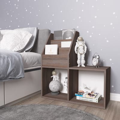 vidaXL - Kindertijdschriftenrek - 71x30x78,5 - cm - hout - grijs - en - eikenkleur