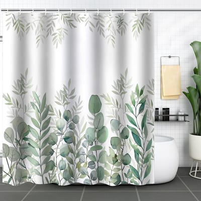 Bloemen Douchescherm met Groene Accenten, Waterdicht en Schimmelbestendig, Inclusief 12 Ringen en Ophangogen voor Badkamerdecoratie