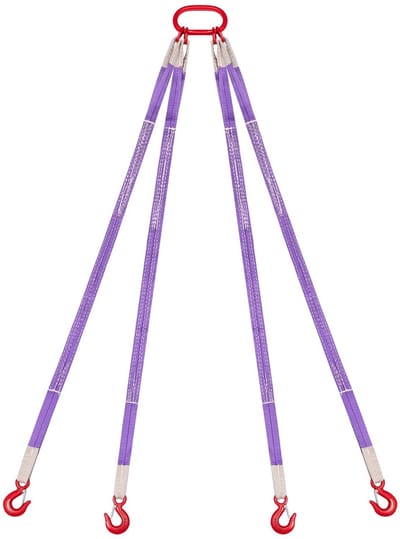 Polyester hijsband - Vierstrengs met haak - Draagvermogen 3 ton (3000 kg) - Lengte 1,5 m - Versterkt en slijtvast - Voor kranen, takels, motoren, vrachtwagens