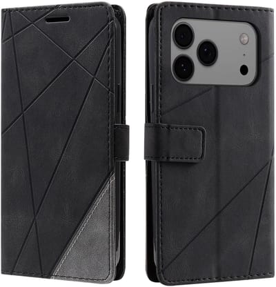YPCd Portemonnee Hoesje Geschikt voor Apple iPhone 17 Pro Max – PU Leren Bookcase met Magnetische Sluiting – Pasjesvakken & ID-Venster – Standfunctie – Zwart