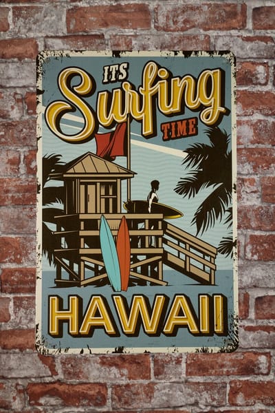 Surfing time - Metalen wandbord - Tiki bar - Mancave decoratie - Tiki bar decoratie - Tekstbord - Wandborden - 20 x 30cm - Muurplaat - Cave & Garden