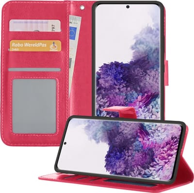 Hoesje - Geschikt voor Samsung Galaxy S20 Ultra - Luxe Bookcase - Walletcase Hoes - Portemonnee - Cover - Telefoonhoes - Donkerroze