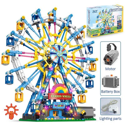 ZKZC City Friends MOC Draaiend Reuzenrad Bouwstenen Elektrische Stenen met Licht voor Kinderen Kerstcadeau blue