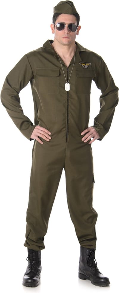 Karnival Costumes 3-Delig Verkleedpak Legerpiloot Heren Carnavalskleding Heren Verkleedkleren Volwassenen Carnaval - Polyester - Groen - Maat M - 3-Delig Flying Suit/Hoed/Bril